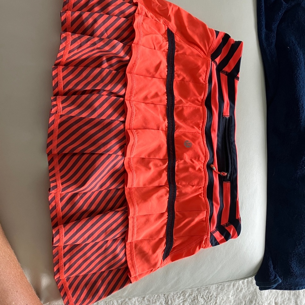 Lululemon Athletica Orange and Navy Blue Striped Mini Skirt